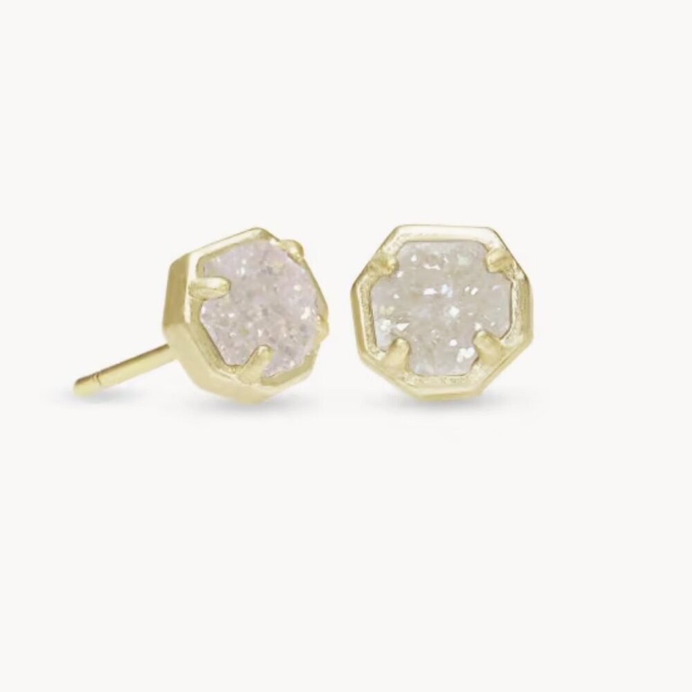 NWT Kendra Scott Nola Gold Stud Earrings in Iridescent Drusy